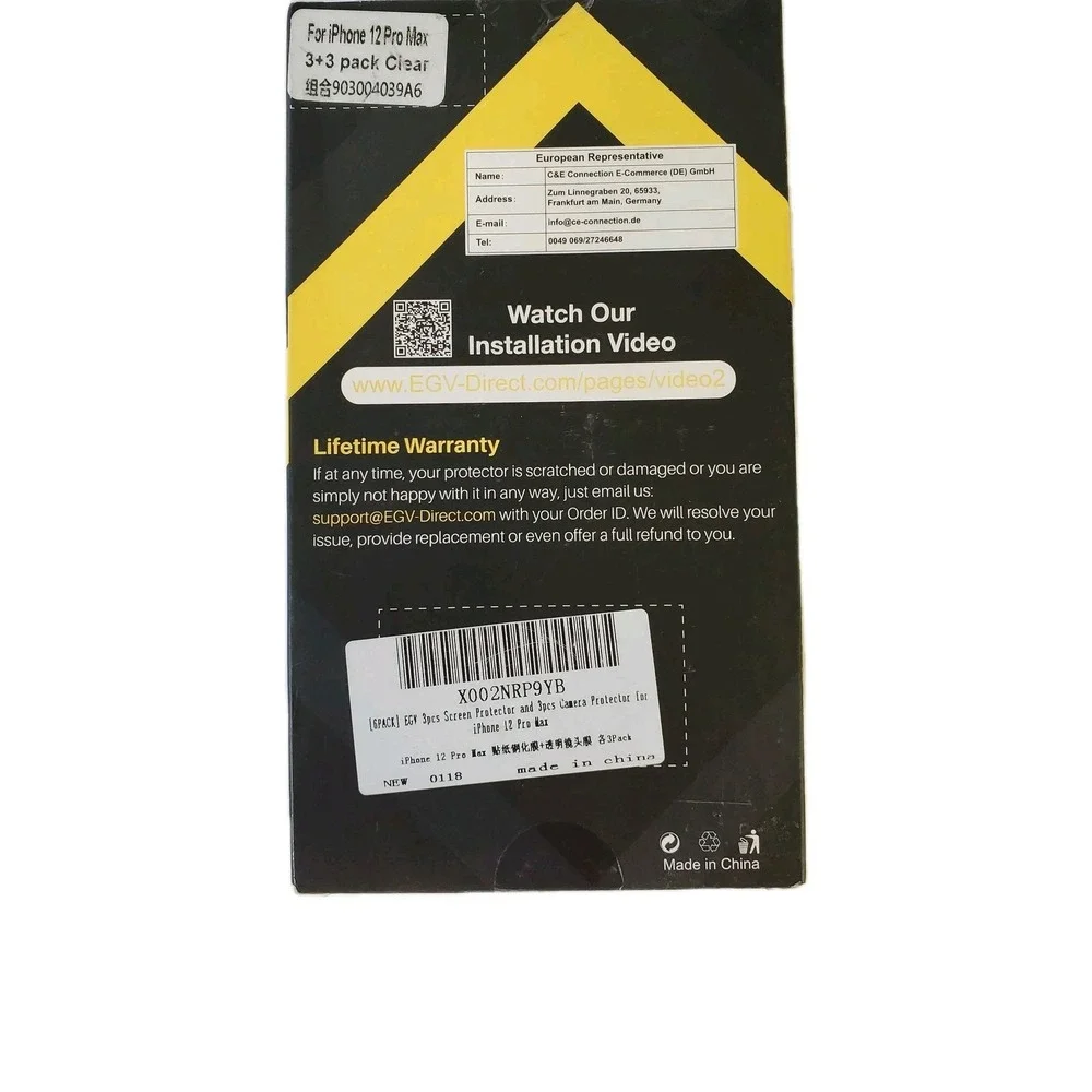EGV Tempered Glass Screen‎ Protector For Iphone 12 Pro 6 Pack
